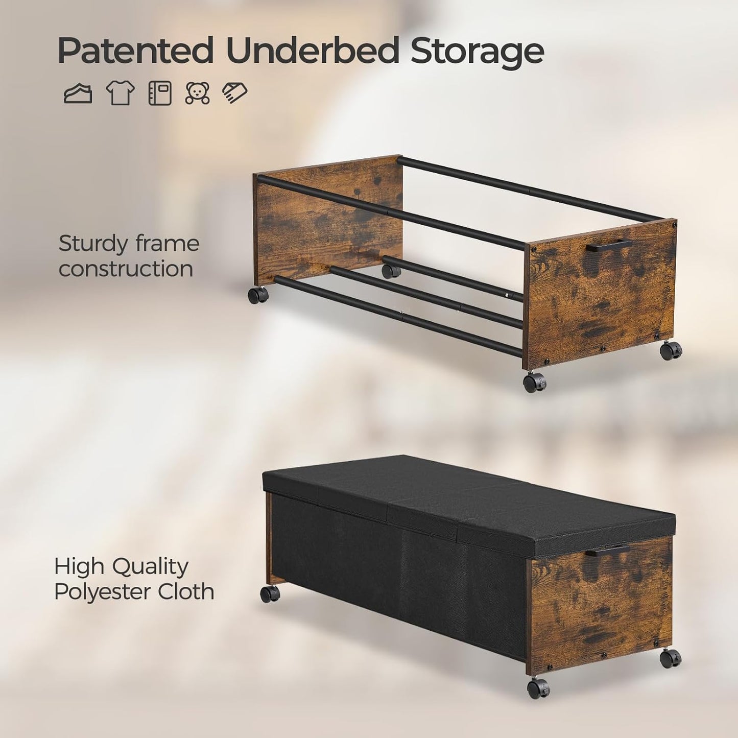 Under Bed Drawers on Wheels, XXXXL Size, UnderBed Storage with Wheels, Wooden Under Bed Storage, Heavy Duty, Patented Design