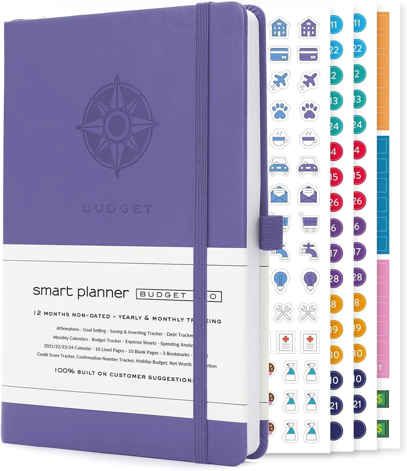 Smart Planner Budget Book – A5 Size 8.6 x 5.7 inches – Undated Budget Planner Organizer with Calendars, Debt Tracker, Expense Sheets, Savings Trackers and More – Inner Pocket for Receipts (Lavender)