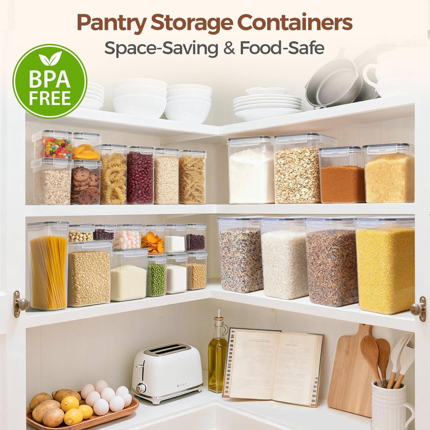 ComSaf Rice Container Set of 2(9.5L/10Qt), Large Airtight Food Storage Containers with Lid and Rice Washer, Plastic Canisters Sets for The Kitchen, Pantry Organizers for Flour, Cereal and Cooking