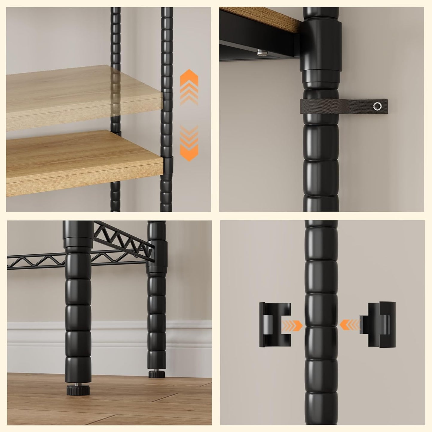 Garvee 28 in Over-The-Toilet/Washer Shelf – 5-Tier Laundry Organizer with Double-Layer Wood Shelves (100 LB Capacity), Adjustable Height Storage for Small Spaces (Natural& Black)