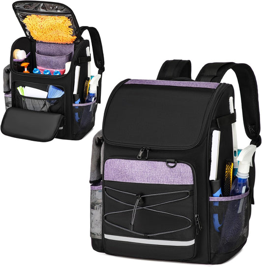 Cleaning Bags, Large Cleaning Supply Caddy With Bottom Plate, Cleaning Caddy Bag For Housekeepers Tools,Cleaning Supplies Organizer With Multiple Pockets