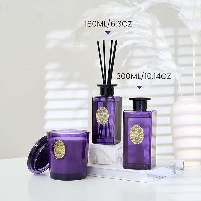 M&SENSE 10.14 oz Large Reed Diffuser Set | Lavender Glow Scent Oil Diffuser with Sticks | Hotel Collection Non-Toxic Essential Oil |for Bedroom Bathroom Living Room