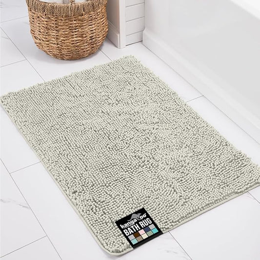 KANGAROO Bathroom Rugs, Chenille Soft Absorbent Bath Rug, Shaggy Shower Mat, Quick Dry Machine Wash Bathmat, Plush Carpet Mats for Tub, Bathtub and Room Home Decor Accessories, 30x20, Cream