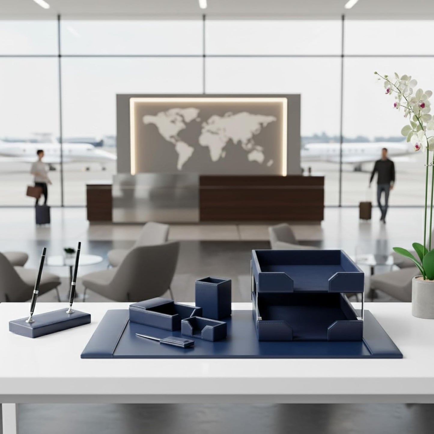 Dacasso Navy Blue Bonded Leather 9-Piece Desk Set (D5009)