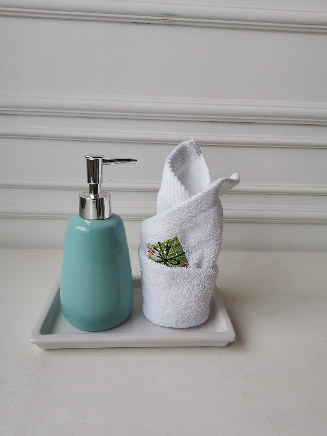 Cyan Hand Soap Dispenser Ceramics Bottles with Elegant Pump Top Bathroom Empty Shampoo Bottles 10oz/300ml