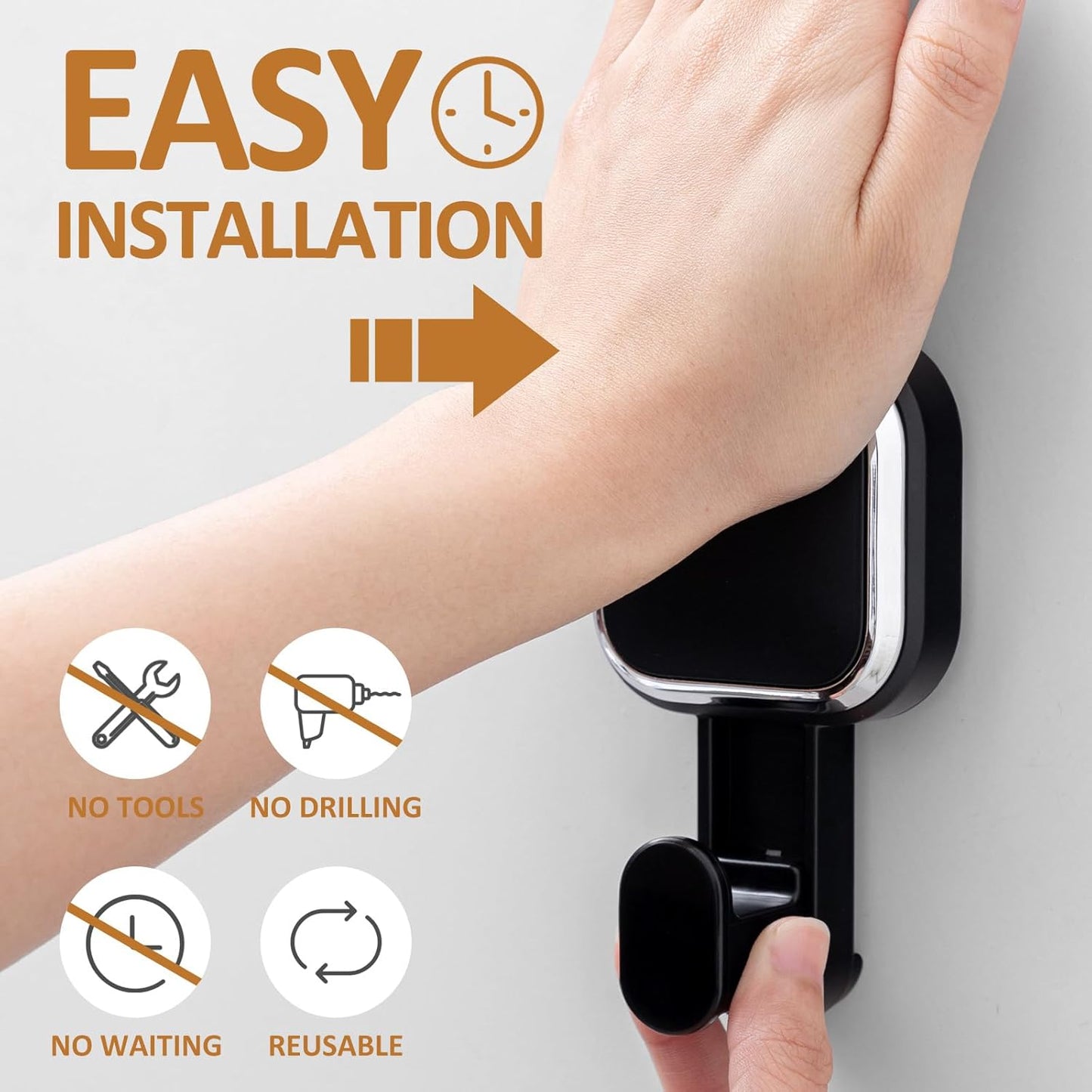 LEVERLOC 4 Pack Suction Cup Hooks for Inside Shower, Powerful Vacuum Suction Shower Holder for Towel, Loofah, Clothes, Damage Free Hanging Bathroom Wall Hooks, Easy to Install and Remove, Black