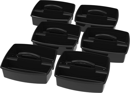 Storex 2-Compartment Large Cleaning Caddy – Multipurpose Supply Organizer with Handle, Black, 6-Pack (00973E06C)