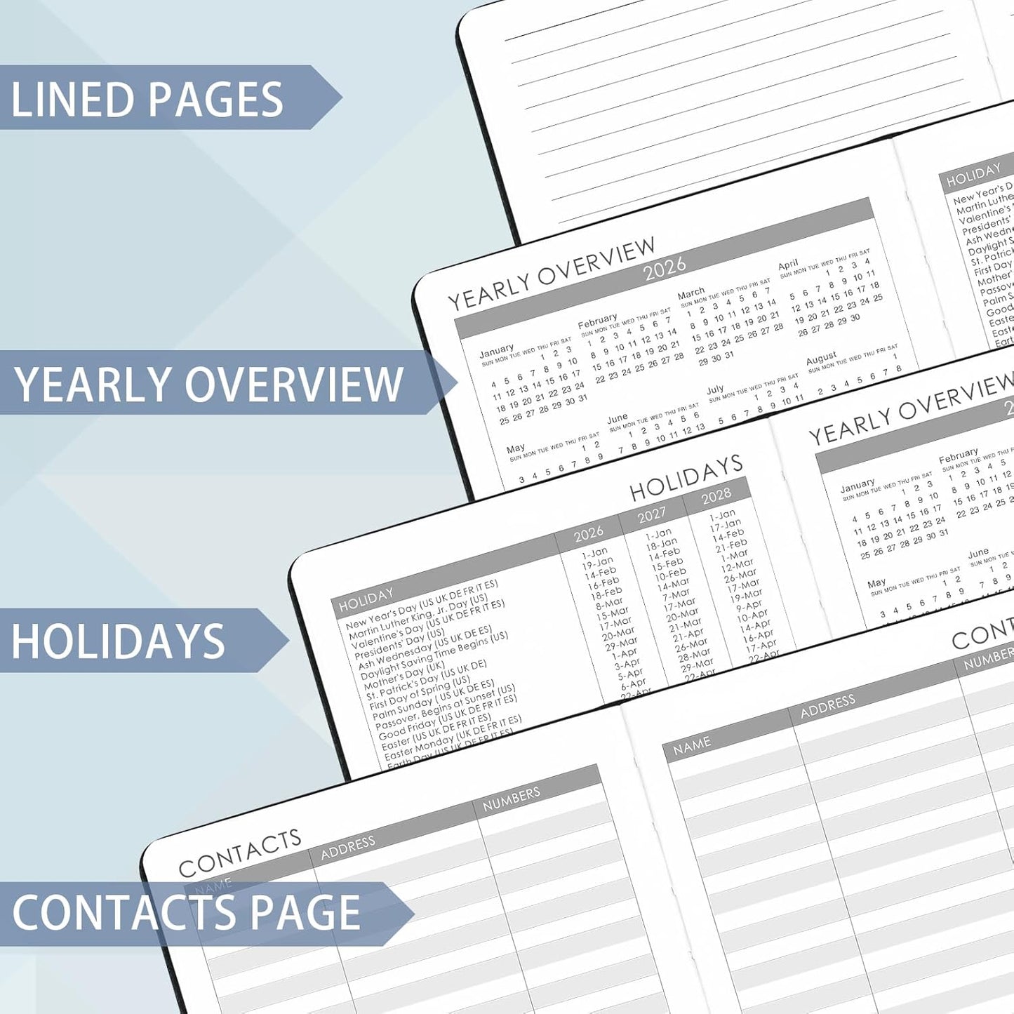 2026 Planner - Planner 2026, 2026 Weekly Monthly Planner, Jan.2026 - Dec.2026, 5.7'' x 8.4'', Thick Paper, Leather Cover, Pen Holder, Back Pocket, Bookmarks, Perfect Daily Organizer - Navy Blue