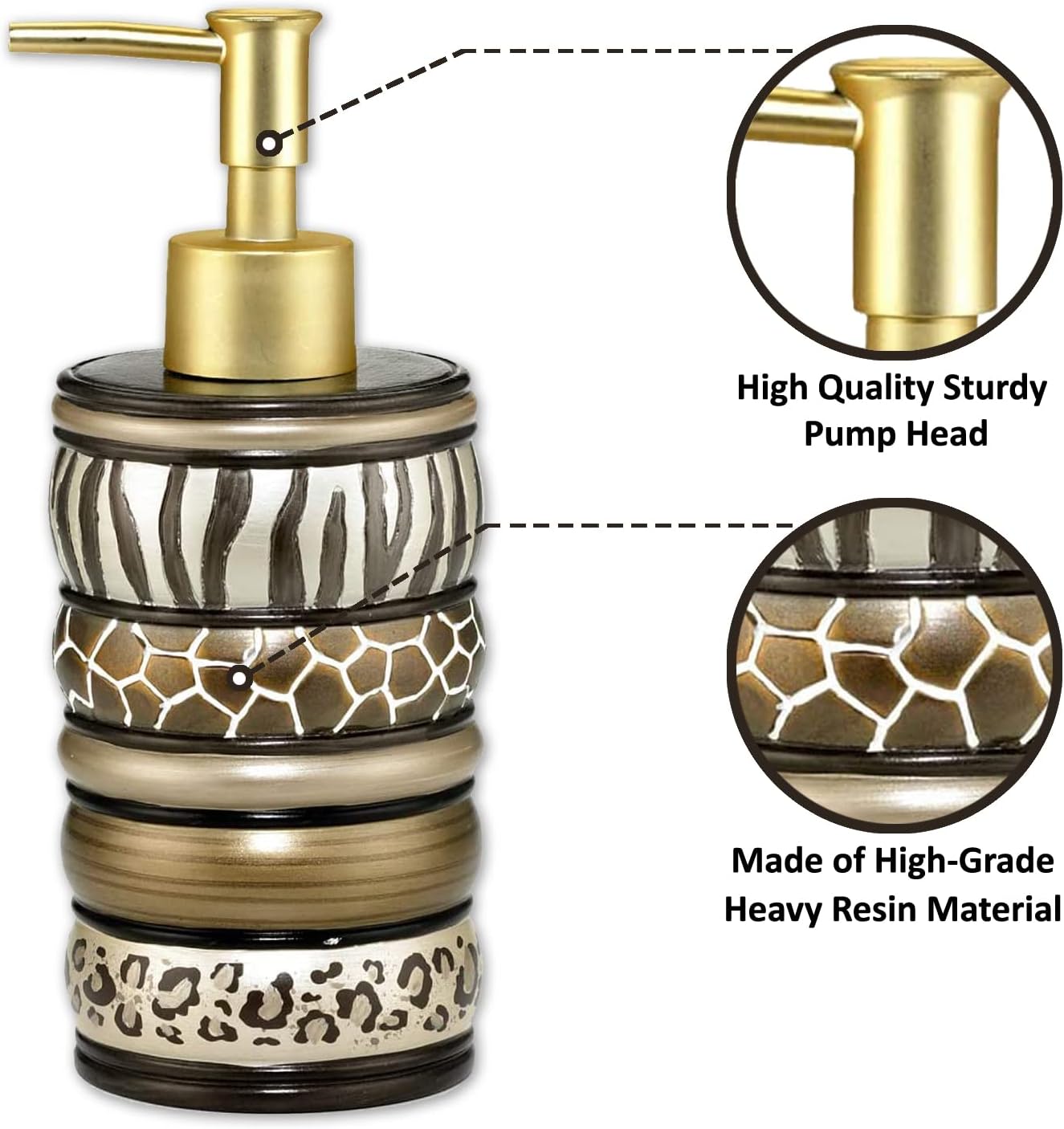 Zahari Home 4pc Safari Stripes Stylish Bathroom Accessories Set Hand Soap Dispenser, Tumbler, Tooth Brush Holder and Soap Dish Modern Classic Luxury Contemporary Decor Unique Design Stylish Bath Set