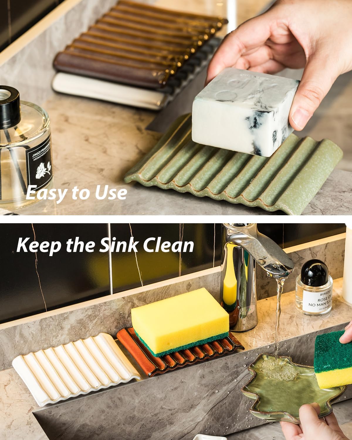 Soap Holder, Ceramic Bar Soap Dishes Soap Saver for Bathroom, Shower, Sink, Kitchen, Countertop, Bath Tub, Keep Soap Bars Dry, White