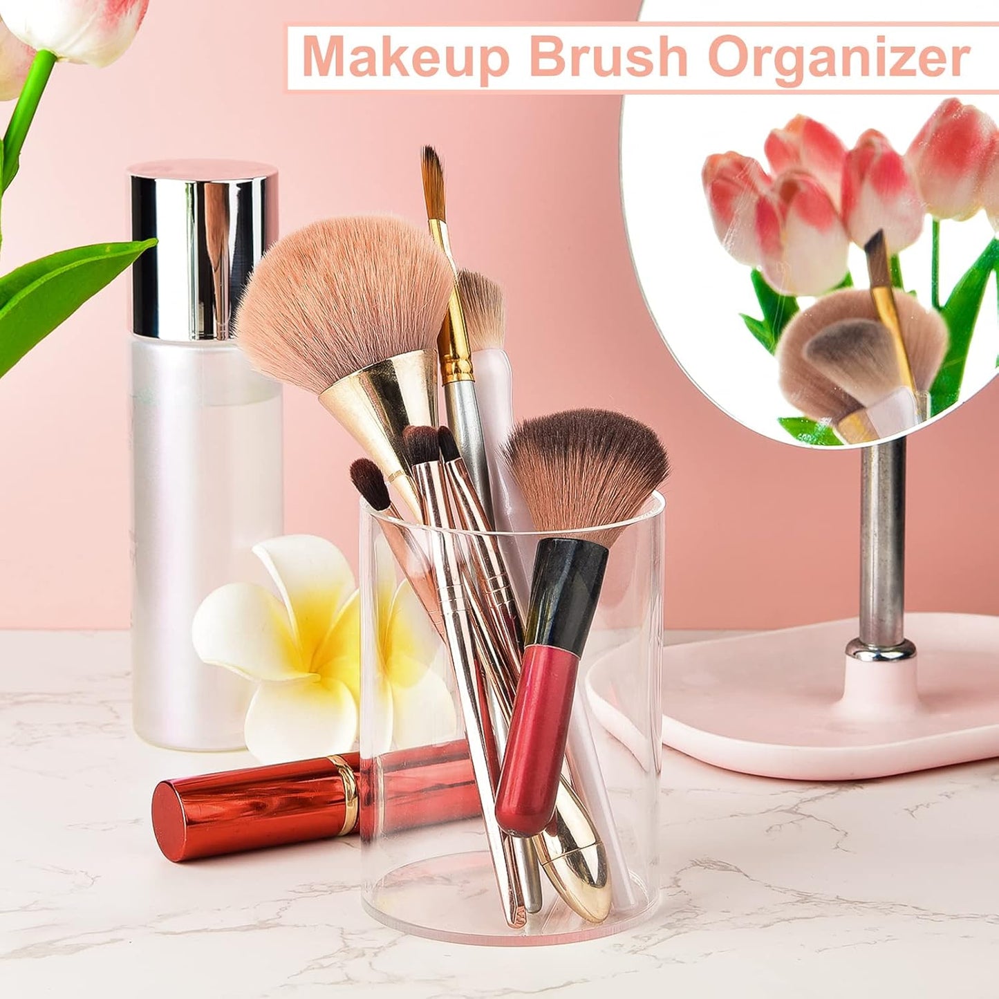 8 Pieces Clear Acrylic Pen Holder Round Acrylic Pencil Cup Clear Makeup Bush Holder Acrylic Desktop Stationery Organizer for Office School Home Desk Accessories (8 Pack, Round)