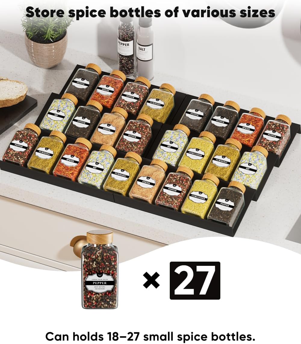 Artibear Expandable Spice Rack Drawer Organizer for Kitchen Cabinets, Set of 6, ABS