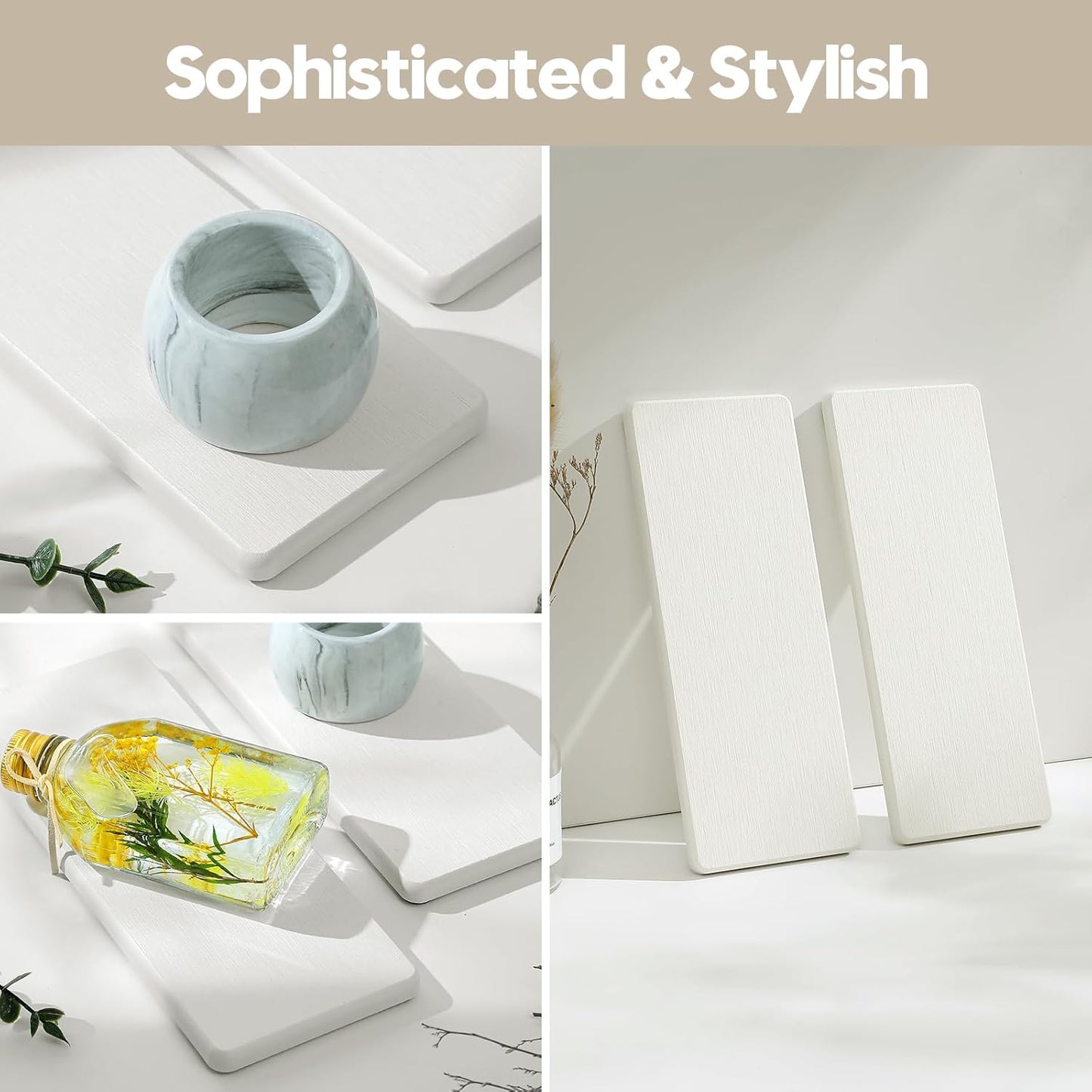 2PCS 10"x 5" Large Bathroom Sink Vanity Trays, Water Absorbing Diatomite Stone Quick Drying Mat for Kitchen Counter, Dish Rack Dispensers Sponge Holder Caddy Organizer, White, 10"x 5"