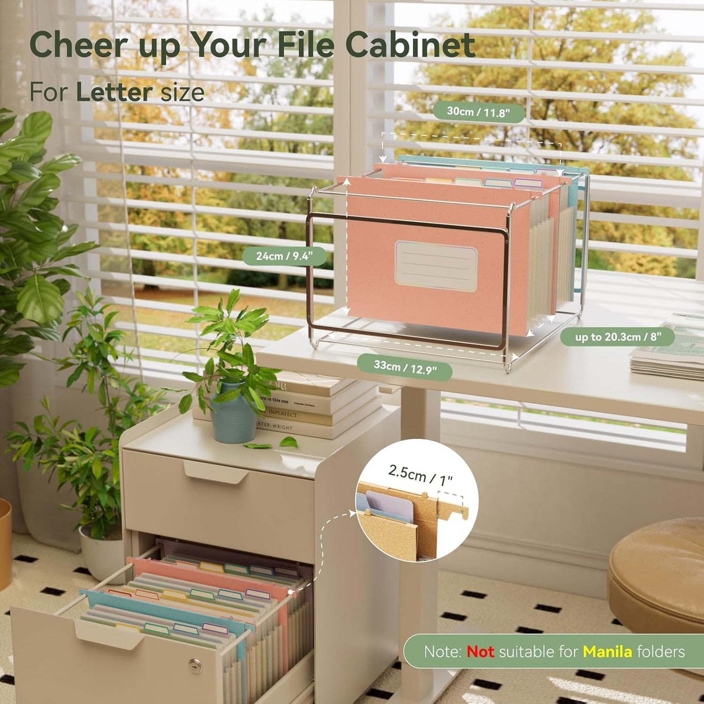 Wheat Straw Expanding Hanging File Folders, File Organizer, 1.2" Accordion Pockets, Large Capacity, Letter Size for Filing Cabinet, 100% BPA Free, Return to Nature, Healthy Living-Pink