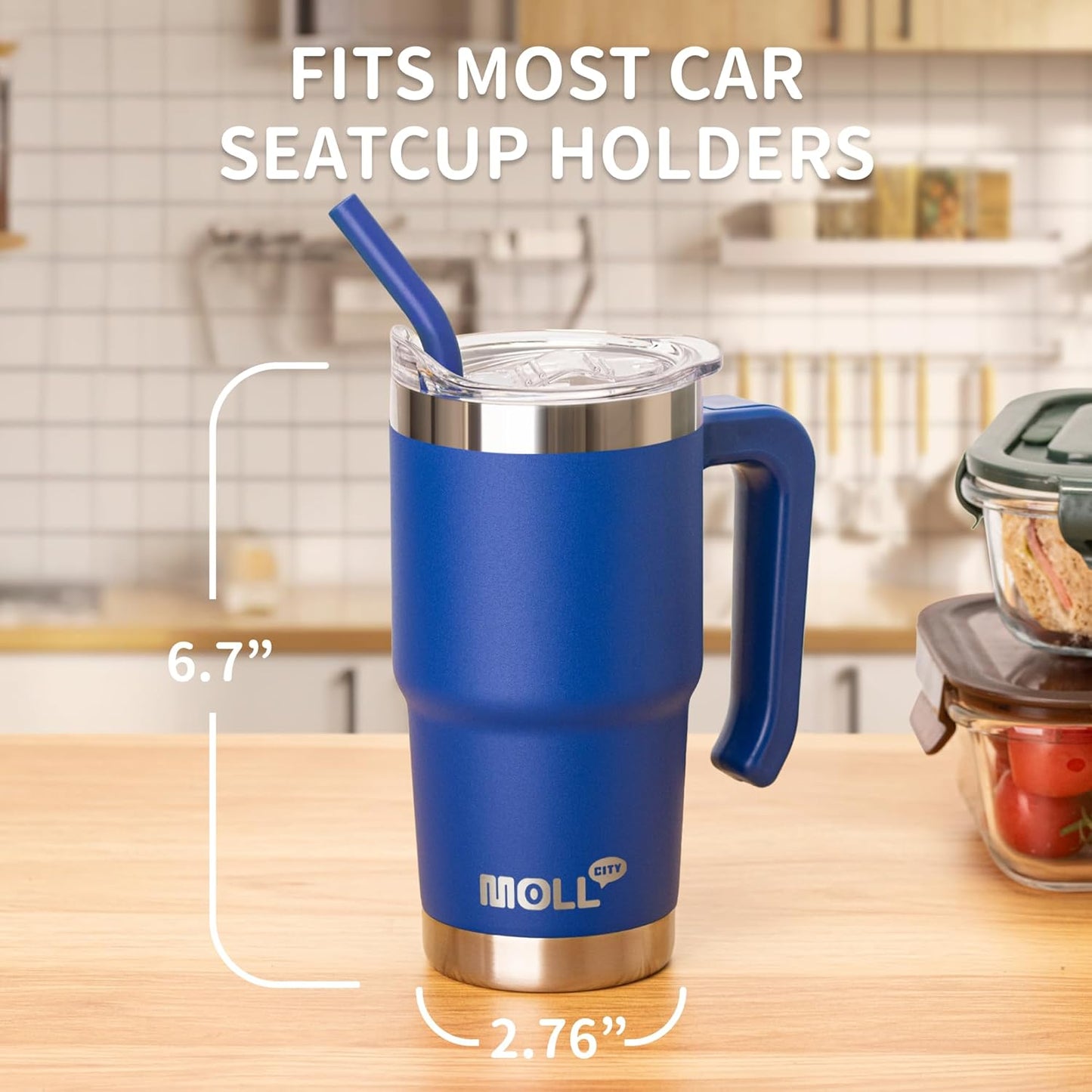 16 oz Tumbler with Handle Reusable Stainless Steel Vacuum Insulated Tumbler Cups with Lid and Straw Travel Mug for Women(Navy)