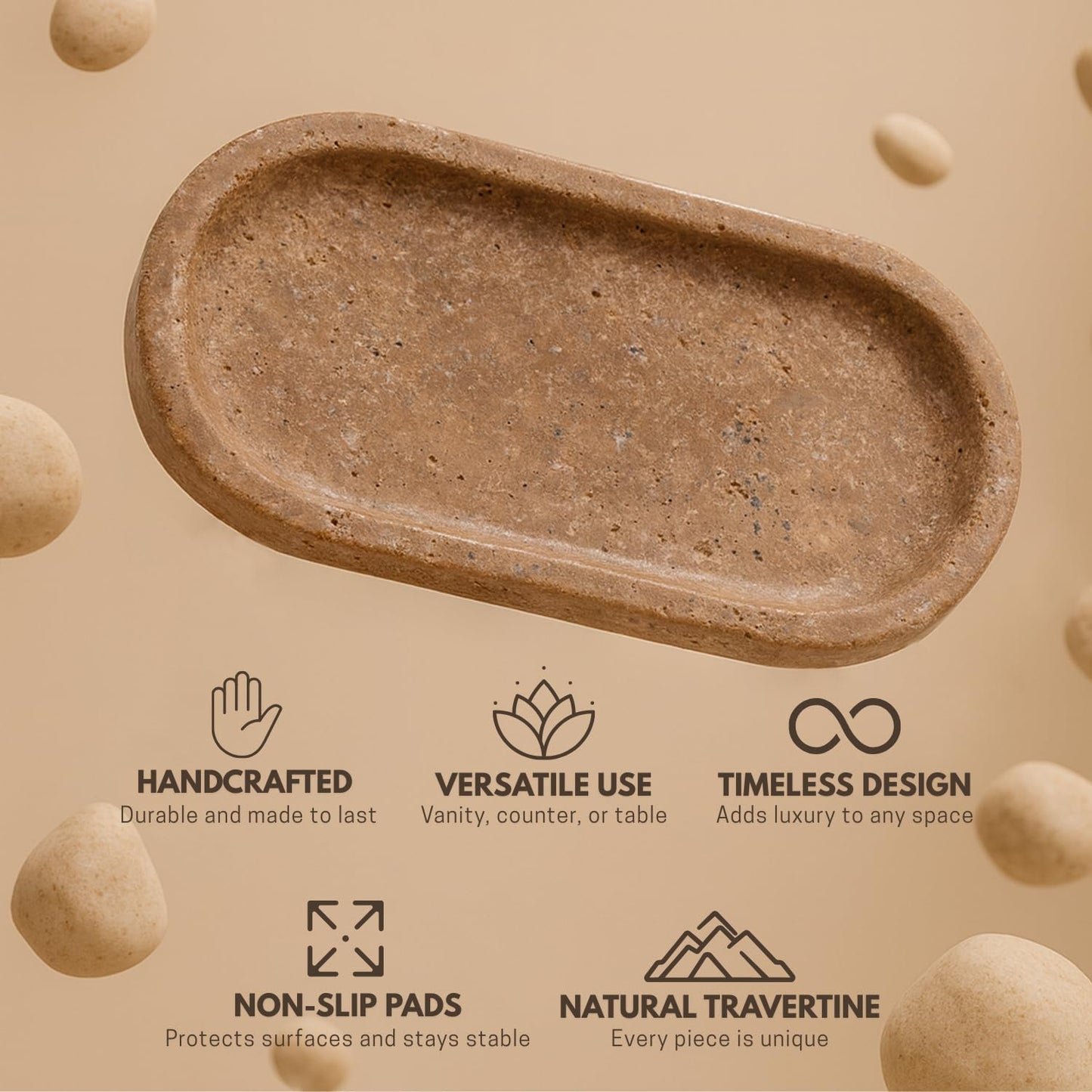 Handcrafted Travertine Tray – Bathroom Counter Organizer, Jewelry Tray, Perfume Organizer & Decorative Tray for Vanity Accessories, Coffee Table Decor & Bathroom Countertop (Oval, Noce)