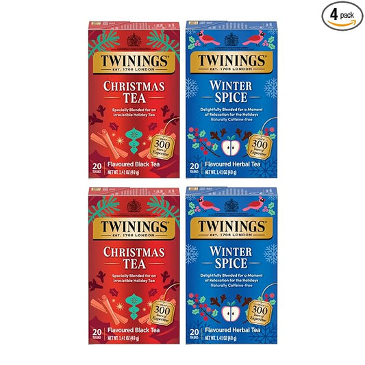 Twinings Holiday Variety Pack Tea Bags, Christmas Tea and Winter Spice, 20 Count (Pack of 4), Enjoy Hot or Iced