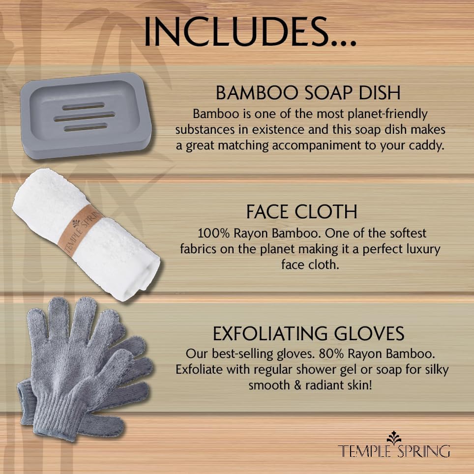 Temple Spring Wooden Bathtub Tray, Bamboo Bathroom Accessories, Bath Tray for Tub, at Home Spa Essentials, Board for Tub Table, Bath Caddy for Bathtub Accessories & Bathroom Essentials – Slate Grey