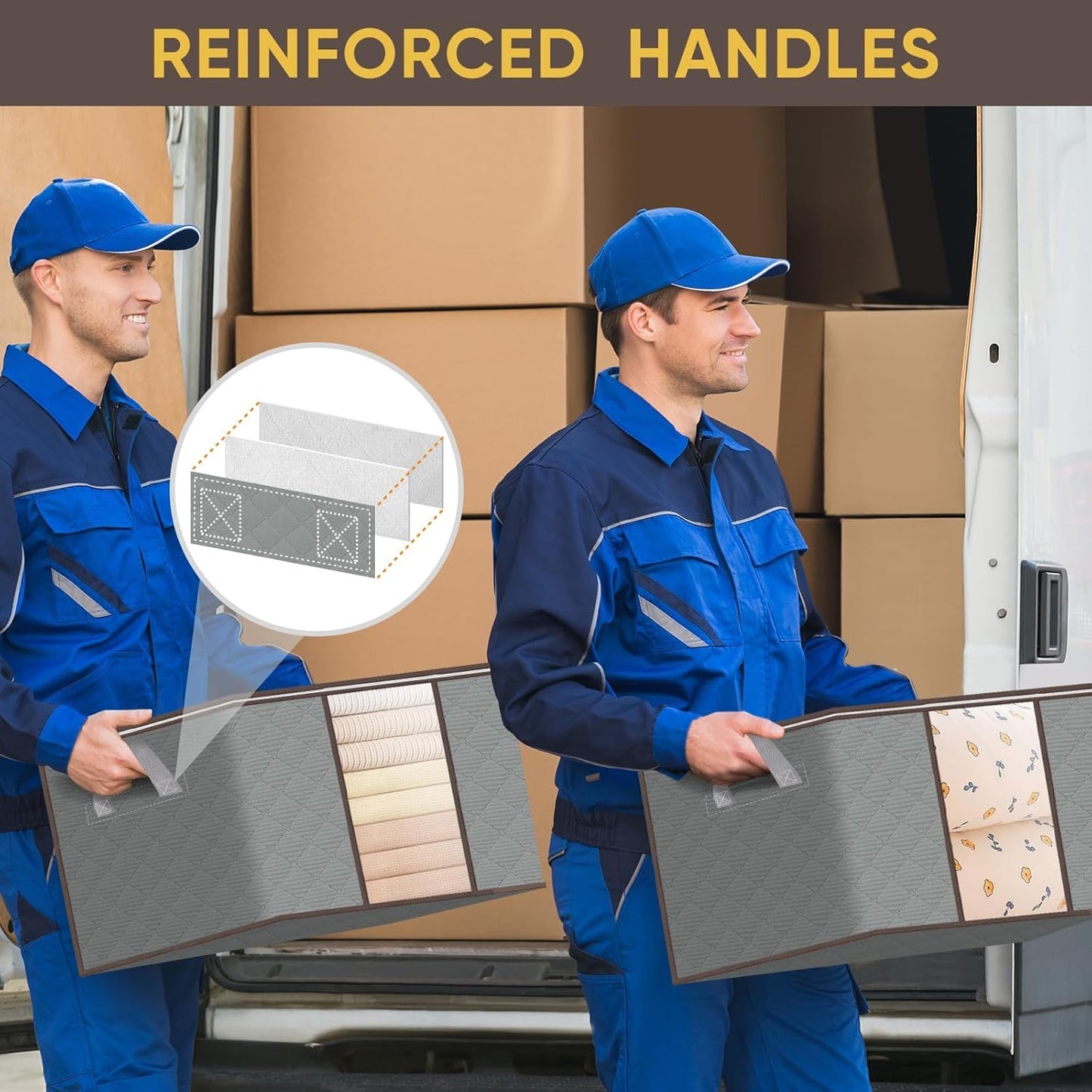 BALEINE 2 Pack Clothes Storage Bags, 24 Gallon Storage Containers with Reinforced Handle, Sturdy Zipper, Closet Organizer for Blanket, Comforter, Pillow, Bedding (Grey, 2 Pack)