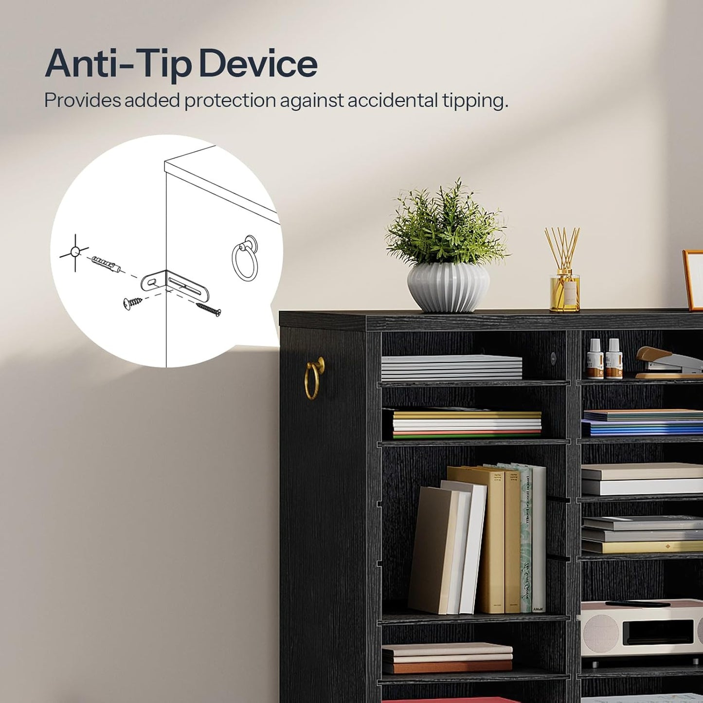 HOOBRO Literature Organizer, 36 Compartments Wooden Mail Organizer, Countertop Literature Sorter with Adjustable Shelves for Home, Office, School, Student Mailbox for Classroom, Black BK123WF01