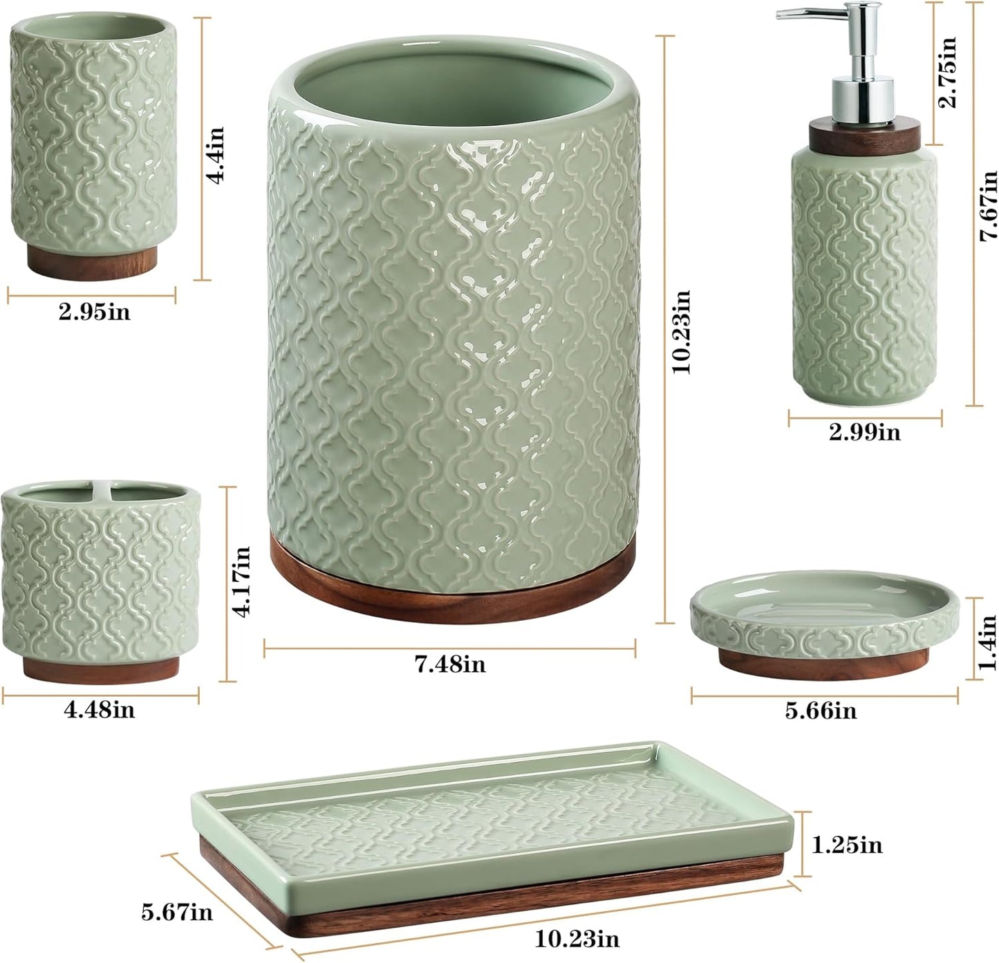 Bathroom Accessories Set 6 Pieces Toothbrush Holder Soap Dispenser Ceramic Bathroom Accessory Set Contain Toothbrush Cup Soap Dish Tumbler Green