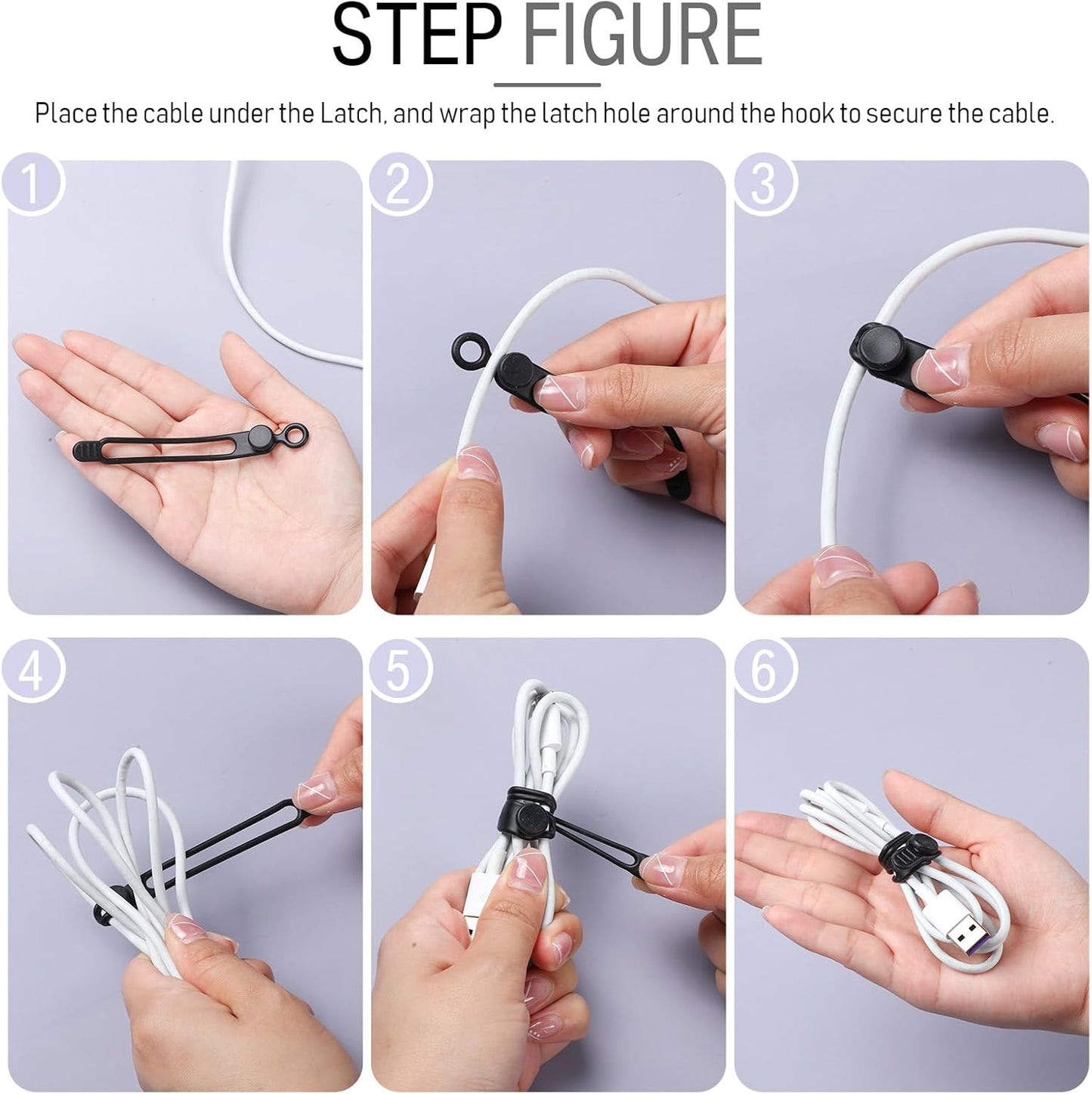 Nuanchu 40 Pcs Silicone Cable Ties Reusable Holder Adjustable Straps Multipurpose Charging Cable Organizer for Fastening Charging Cords Wires(4.17 Inch,Black, Gray)