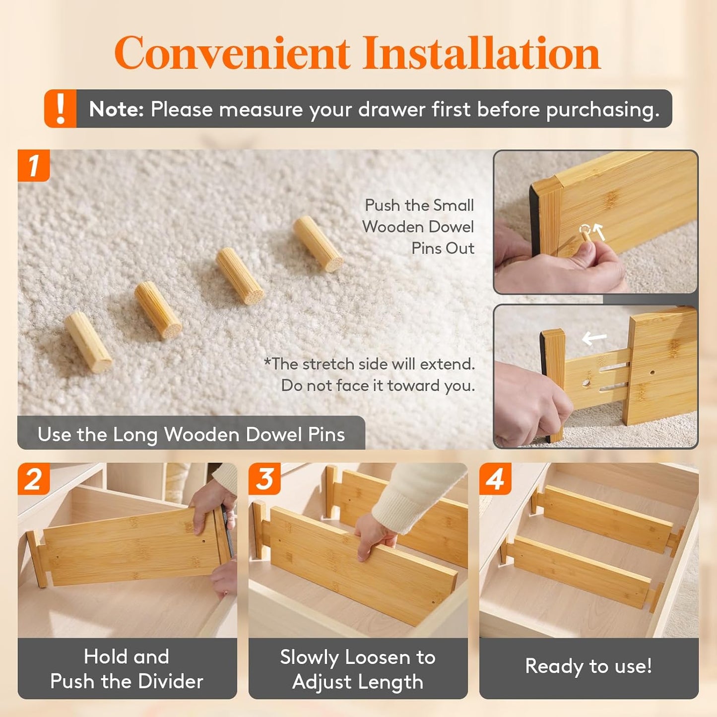 Lifewit 6 Pack 5" Deep Bamboo Drawer Dividers, 17.5-22" Expandable Drawer Organizers for Clothes, Adjustable Dresser Drawer Divider, Clothing Drawer Separators for Dresser, Bedroom, Bathroom, Kitchen