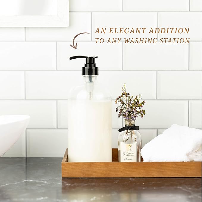 Glass Shampoo and Conditioner Dispenser - Large Glass Pump Bottle Dispenser - 32 Ounce (1 Liter) - Pack of 4