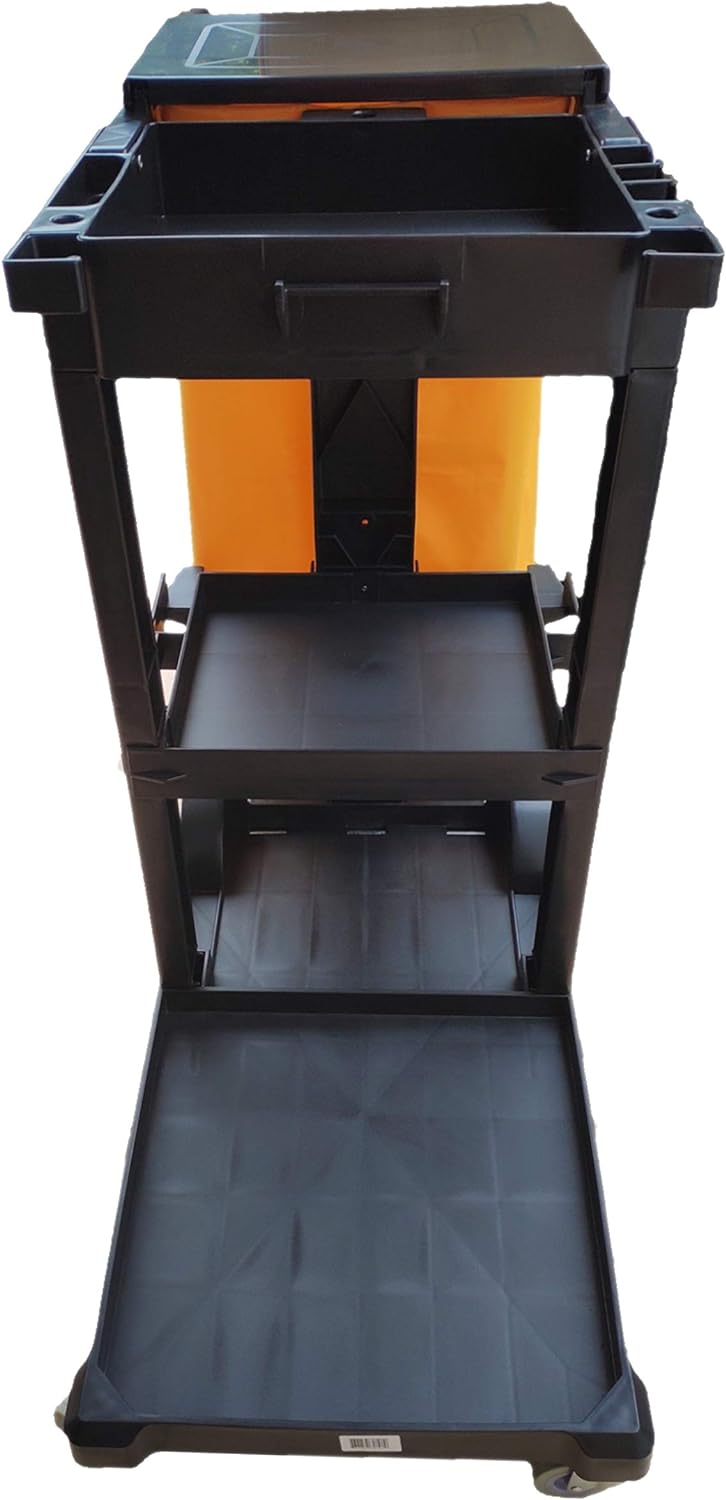 SIMPLI-MAGIC Janitorial Cart, 330 lbs Capacity – 3-Shelf Commercial Housekeeping Cleaning Cart on Wheels, 25 Gallon Bag with Lid – Stable, Smooth Movement