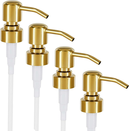 ALTGLAS Four Pack - 4X Stainless Steel Soap Dispenser Pump 'Zagreb' as Replacement for Liquid Hand Soap Bottles (Shiny Gold) - Fits e.g. Jack Bottle