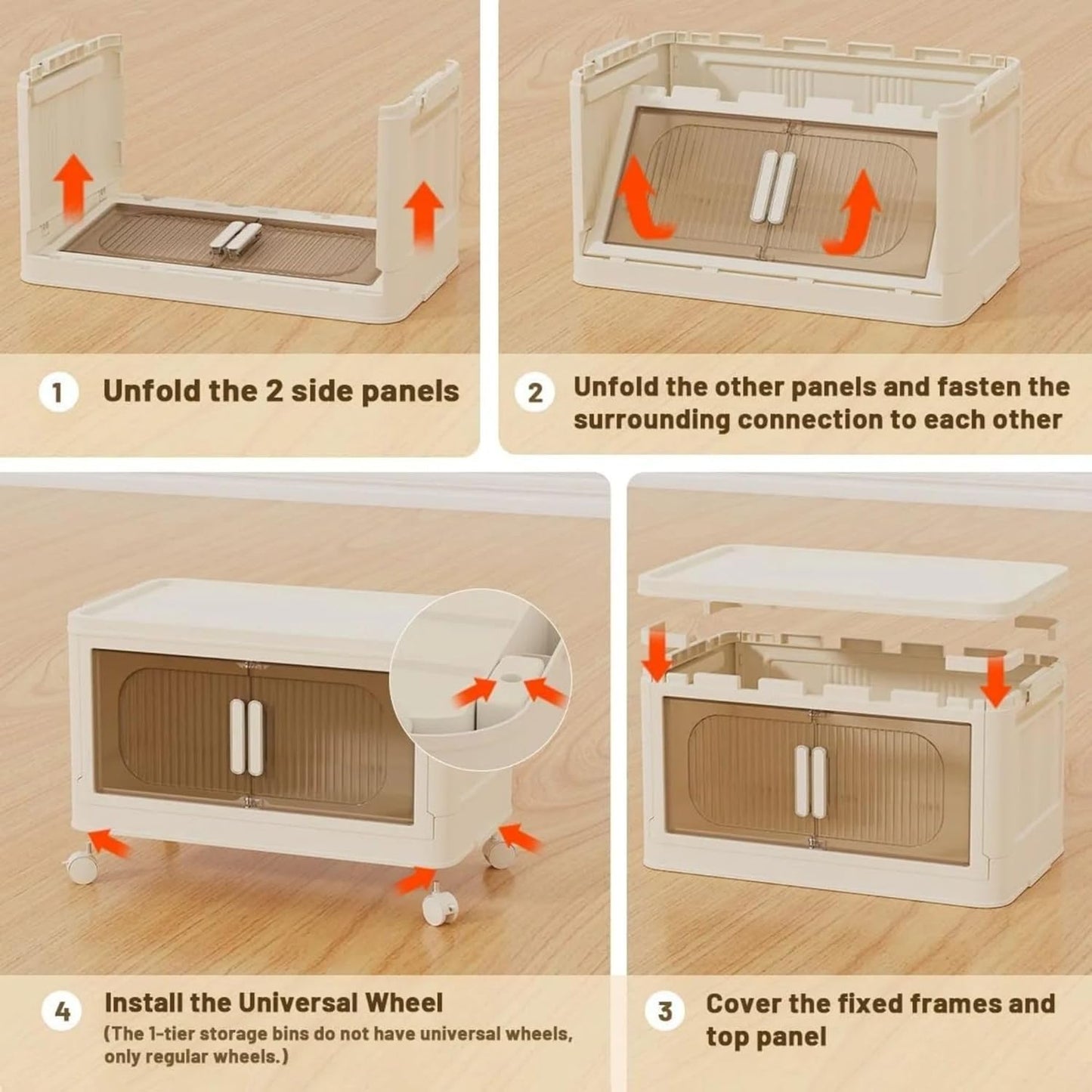 Holaki 156 QT Collapsible Closet Organizers with Lid, 4 Tier Stackable Plastic Storage Bins Cabinet with Wheels and Magnetic Door (White)