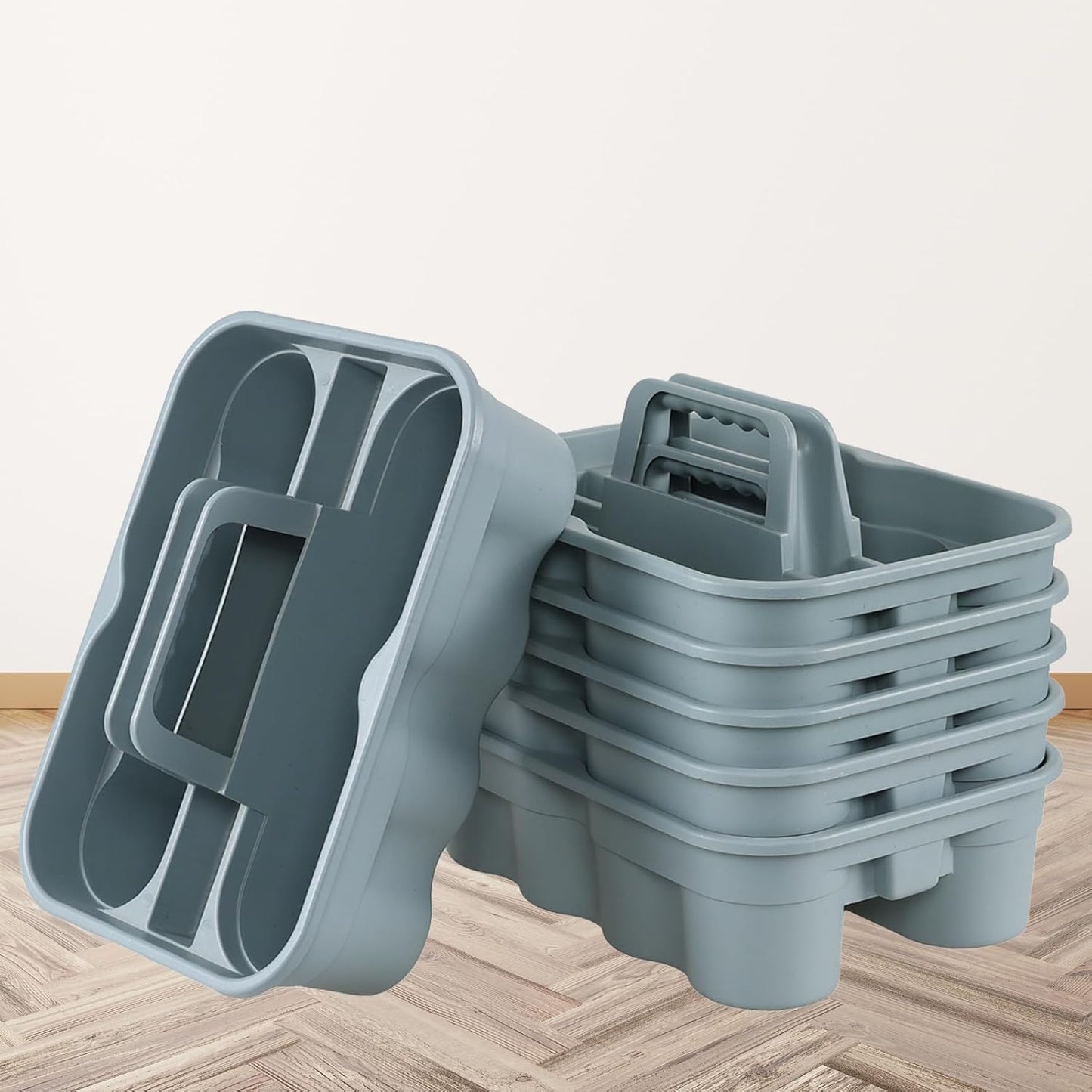 Anbers 6 Pack Plastic Caddy for Cleaning Products, 2 Compartment Storage Caddy Basket with Handle, Dark Gray Blue