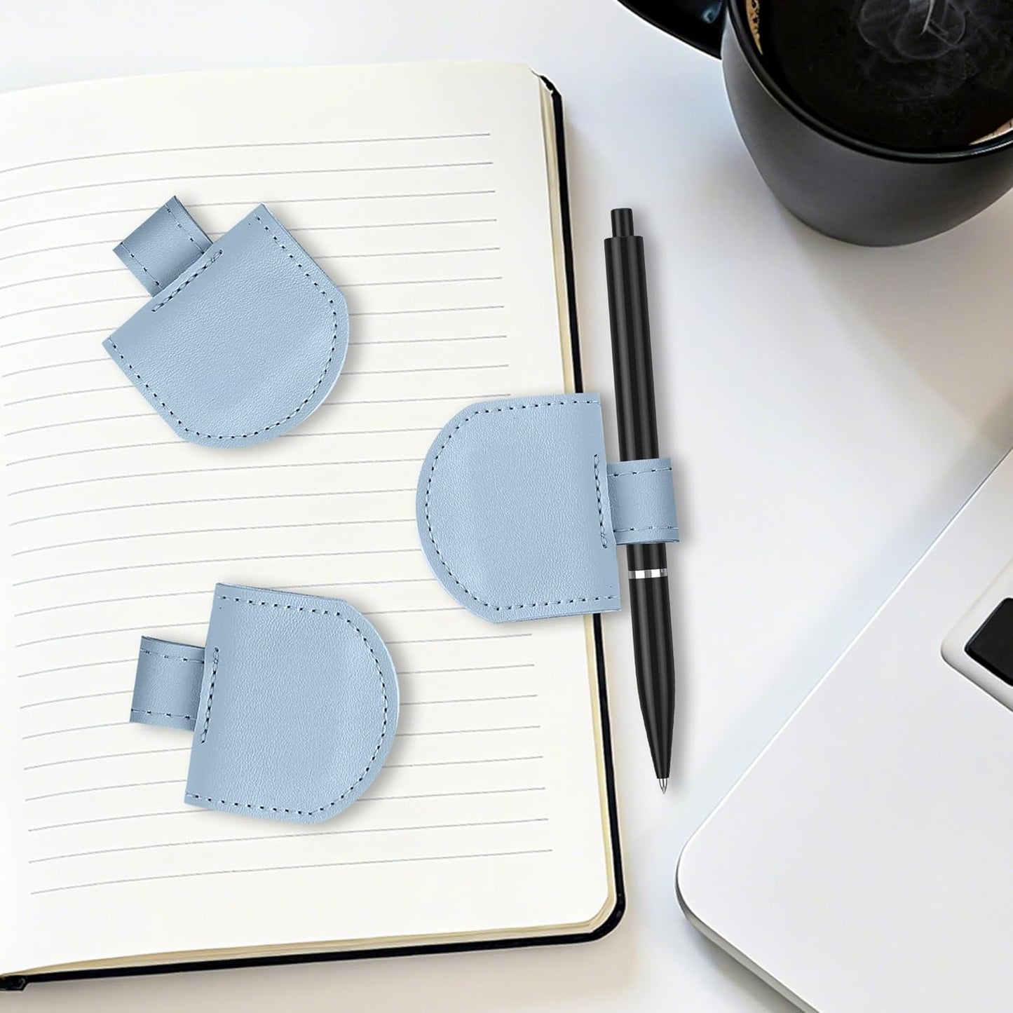 Magnetic Pen Loop Holder, Pencil Holder for Notebooks, Journals, Calendars, PU Leather 3 Pack