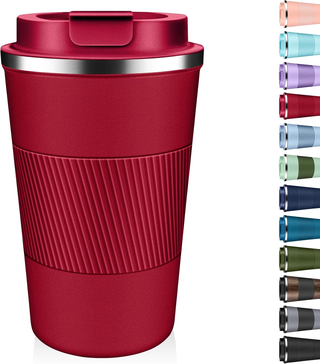 Insulated Coffee Tumbler 17 oz, Stainless Steel Coffee Mug with Lids, Travel Coffee Mug Leak Proof, Double Wall Vacuum Insulated Reusable Iced Coffee Cup, Keep Drinks Hot and Cold (Red, 17 Ounces)