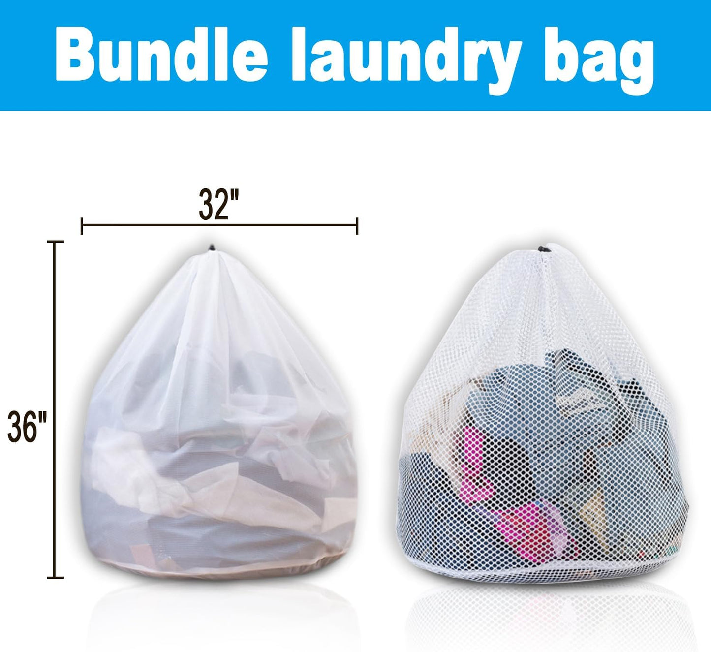 Extra Large Mesh Laundry Bags Washing Bag 2Pack Delicates Bag and Pull net style Laundry Bag Jumbo for Washing Machine Large Mesh Bags for Blankets, Bedding, Coats, Toys (2PCS-XXXL)