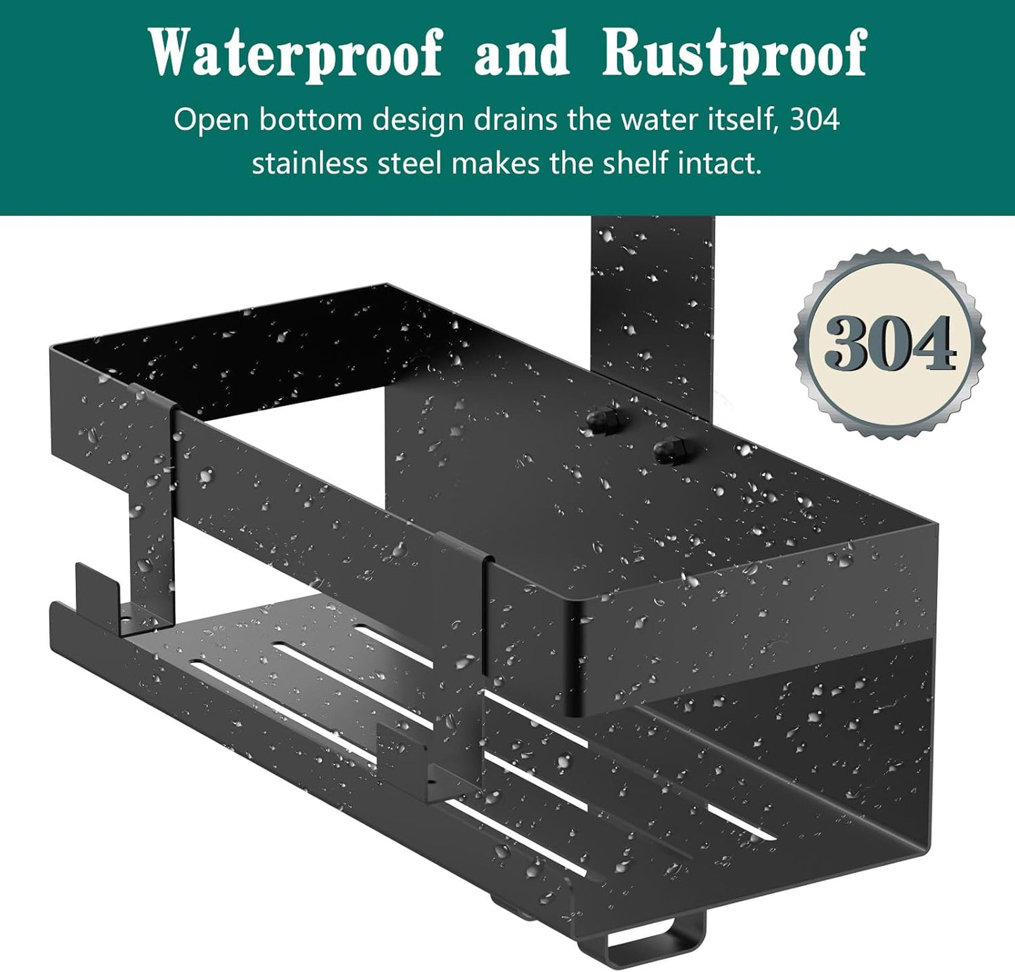 Emibele Over The Door Shower Caddy, 304 Stainless Steel Hanging Shower Caddy Rustproof Shower Shelves, No Drilling Hanging Shower Organizer for Bathroom Glass Door, Black