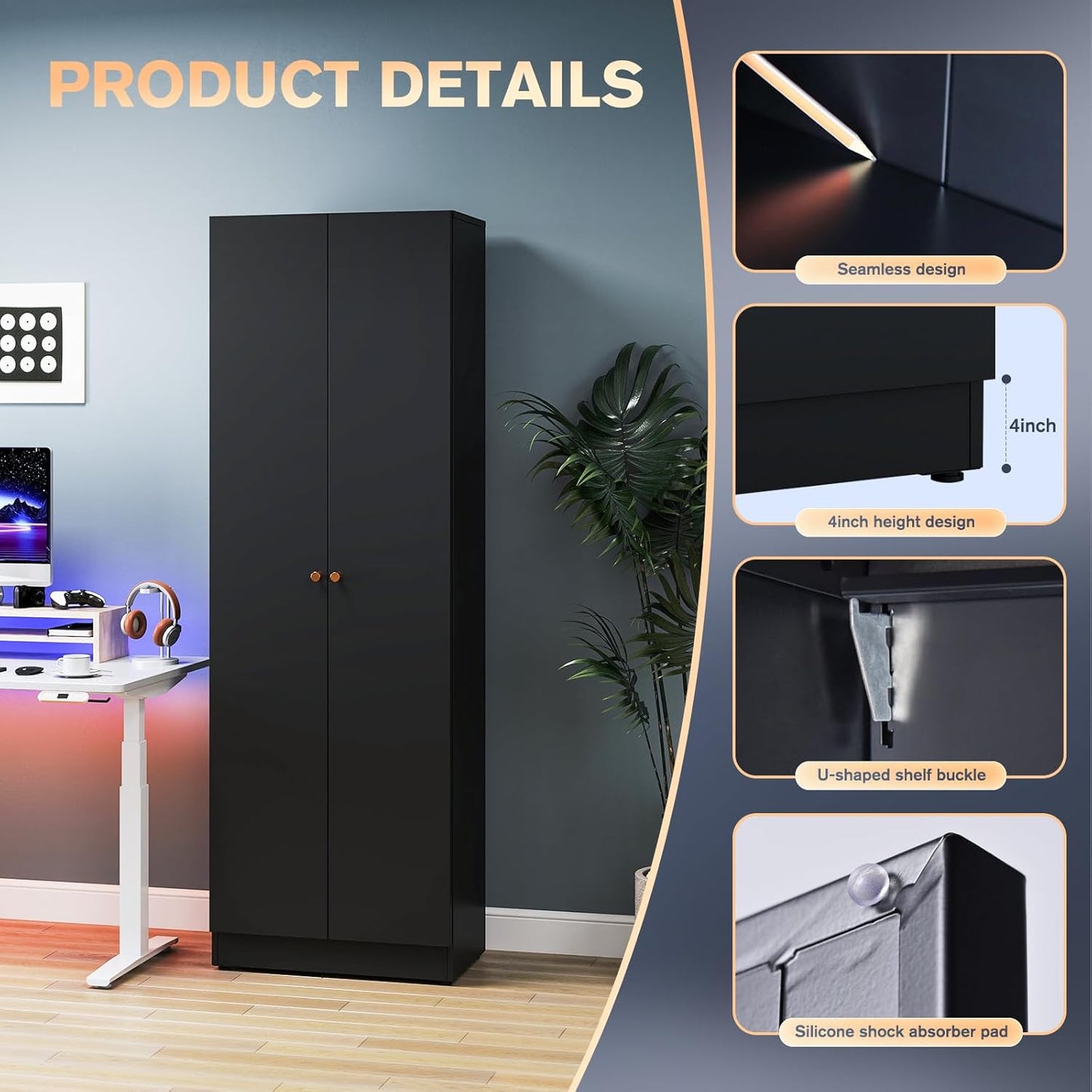 72" Tall Steel Garage Storage Cabinet with 2 Doors and 4 Adjustable Shelves, Metal File Cabinet,Tool Cabinets for Office,Home,Office,Garage,School,Shop, Required-Assembly