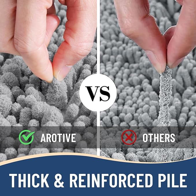 Arotive Luxury Chenille Bathroom Rug Mat, Extra Soft Thick Absorbent Shaggy Bath Rugs, Non-Slip Machine Wash Dry, Plush Bath Mats for Bathroom, Shower and Tub, 34x21, Grey