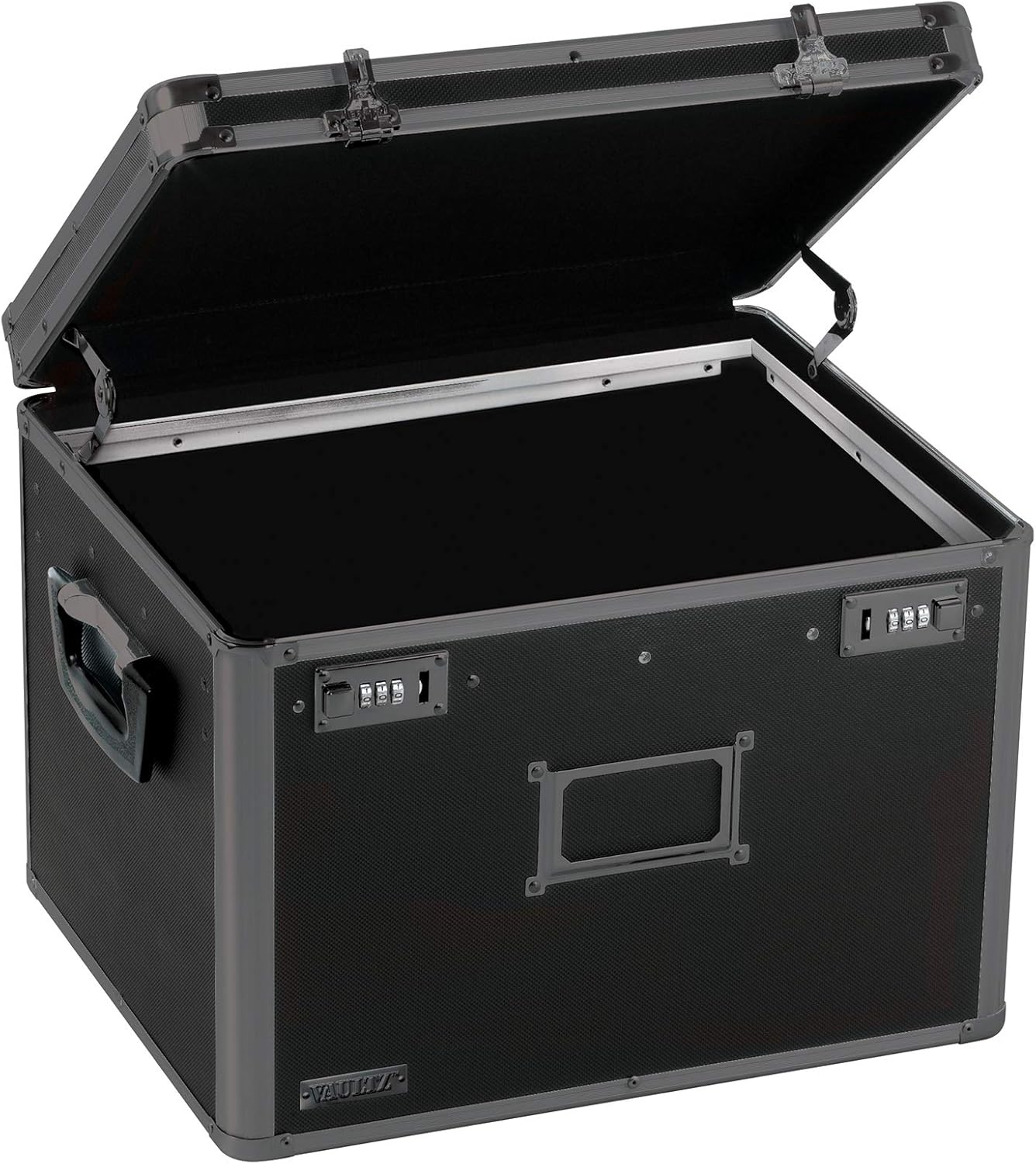 Vaultz Locking File Storage Box, Two-Handled, Letter/Legal File Storage, Tactical Black, 16.5 x 13.5 x 12 inches