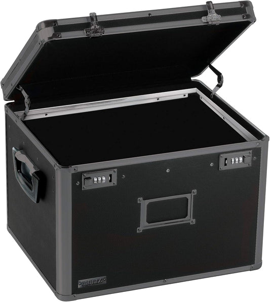 Vaultz Locking File Storage Box, Two-Handled, Letter/Legal File Storage, Tactical Black, 16.5 x 13.5 x 12 inches