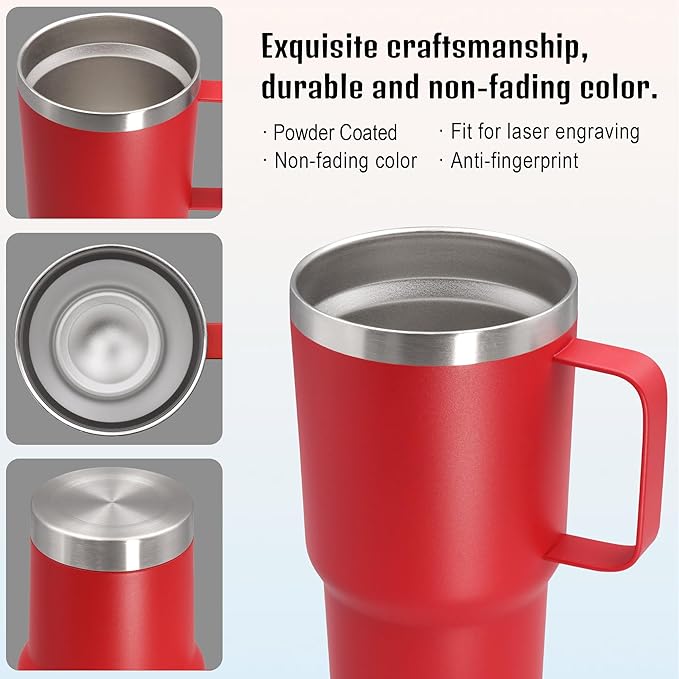 20 oz Tumbler with Handle and Lid, Stainless Steel Tumbler Insulated Travel Coffee Mug, Spill Proof Double Wall Vacuum Tumbler Cup Keep Drink Hot & Cold, Red, 6 Pack