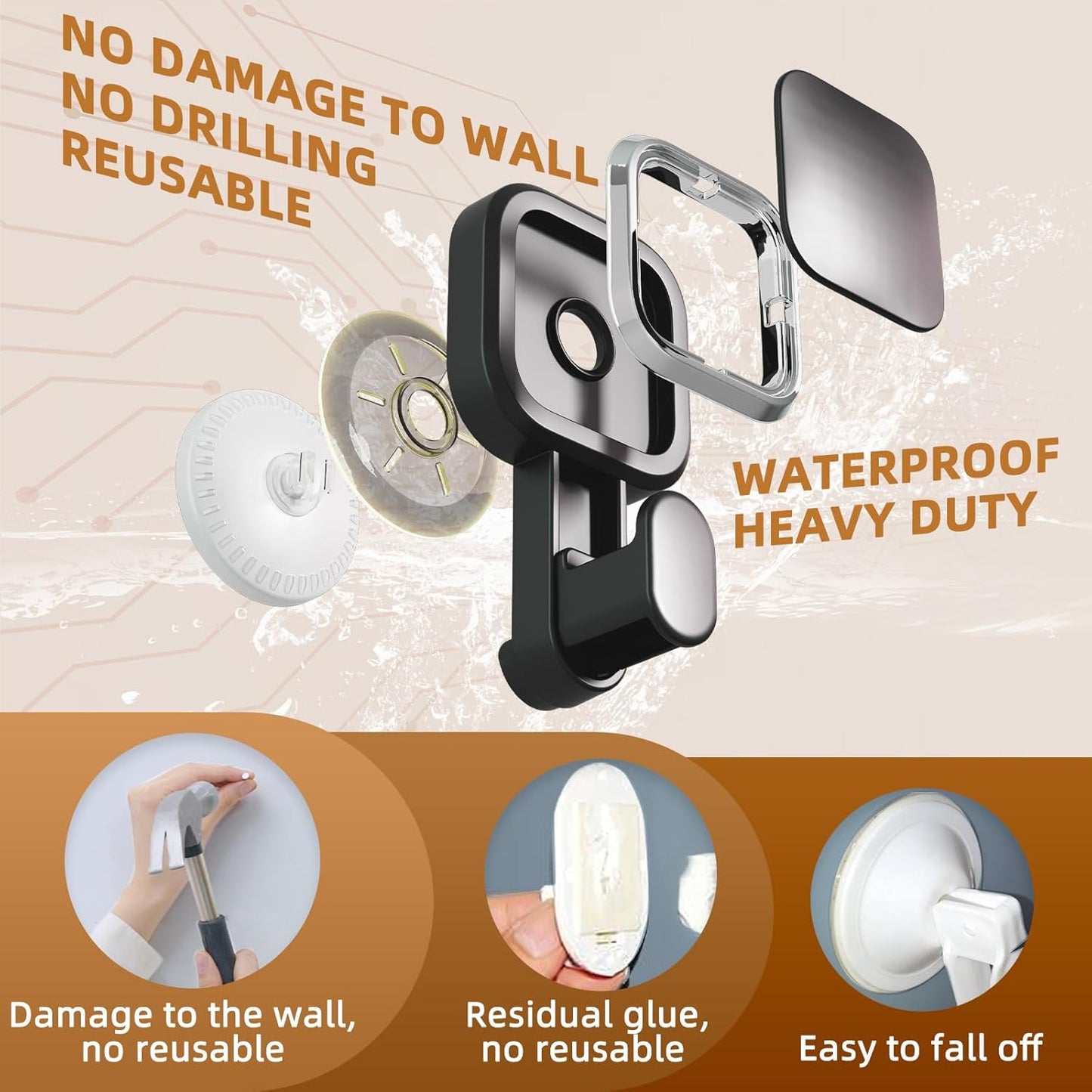 LEVERLOC 4 Pack Suction Cup Hooks for Inside Shower, Powerful Vacuum Suction Shower Holder for Towel, Loofah, Clothes, Damage Free Hanging Bathroom Wall Hooks, Easy to Install and Remove, Black