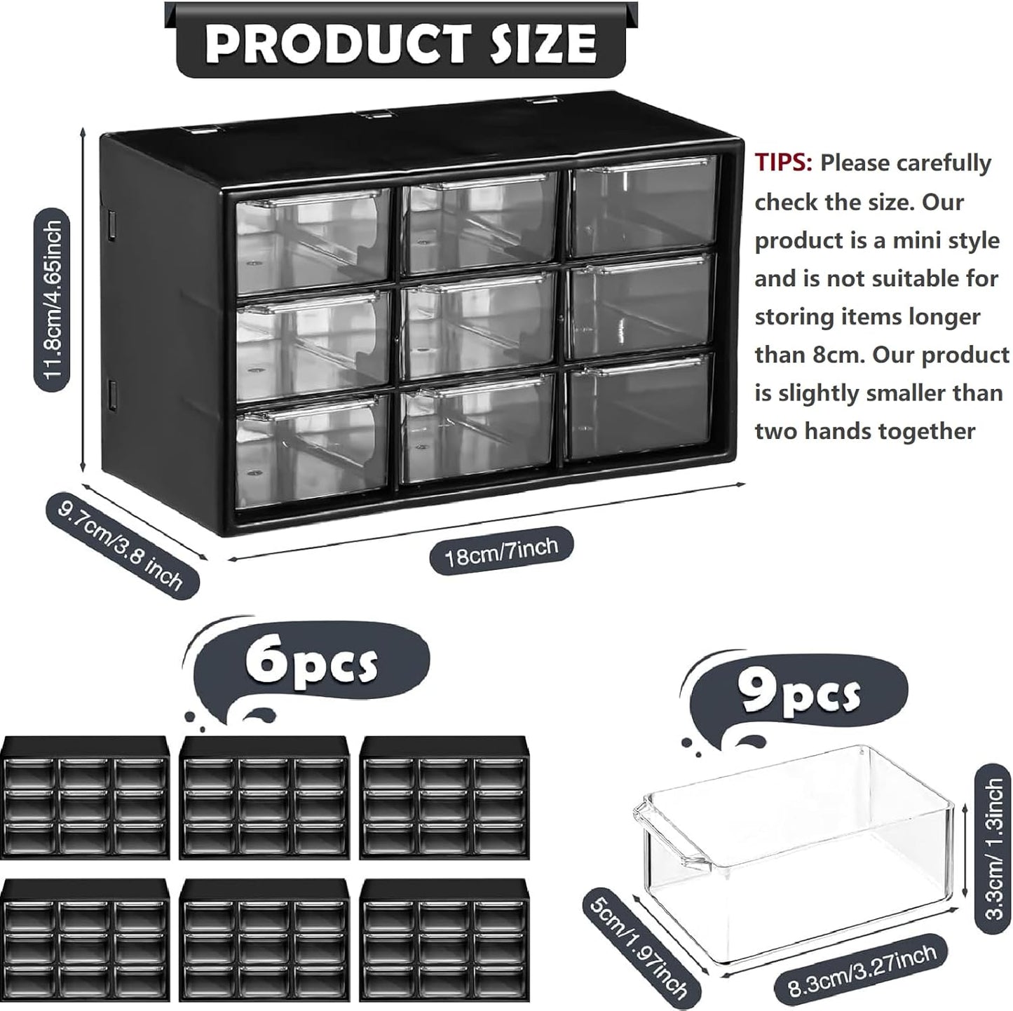 Amyhill 6 Pcs Mini Drawer Organizer Small Organizer with 9 Drawers Plastic Desktop Craft Storage Box for Office Home Room Jewelry Cosmetics Collection(Black)