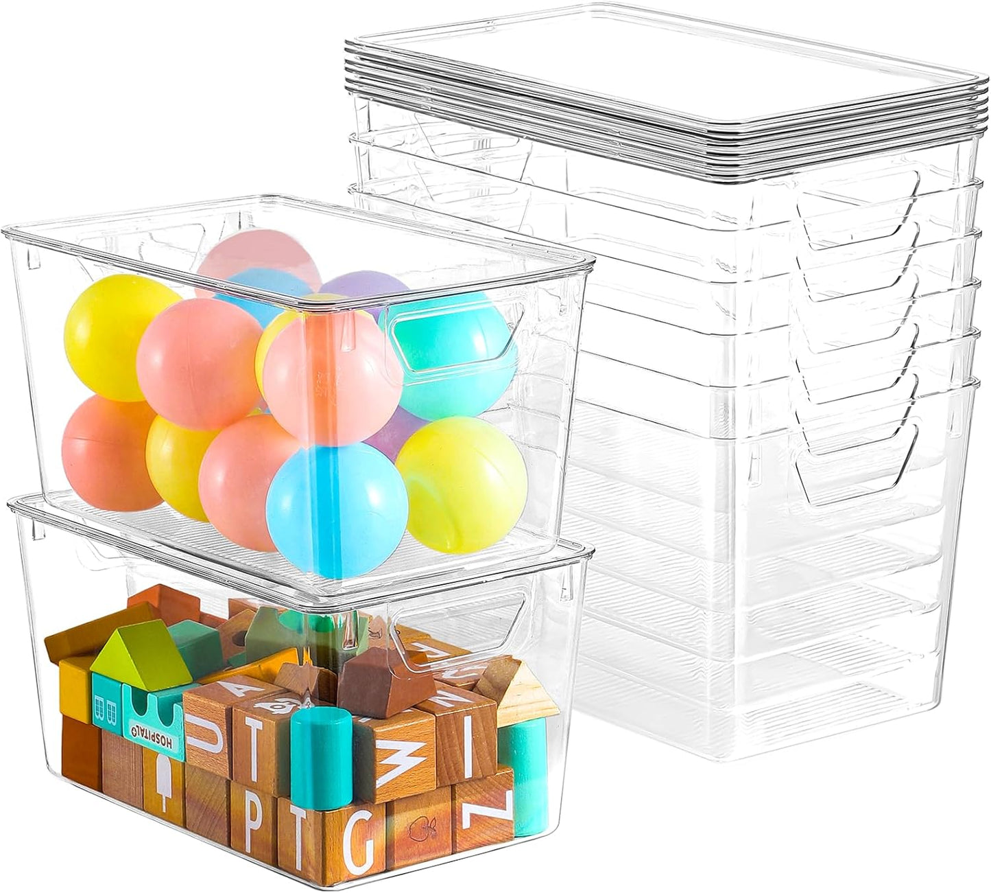 6 Pack Clear Storage Bins with Lids, 7 Quart Stackable Storage Boxes for Storage and Organization, Plastic Storage Containers with Lids, Plastic Bins with Handles for Office, Bedroom, Study Room