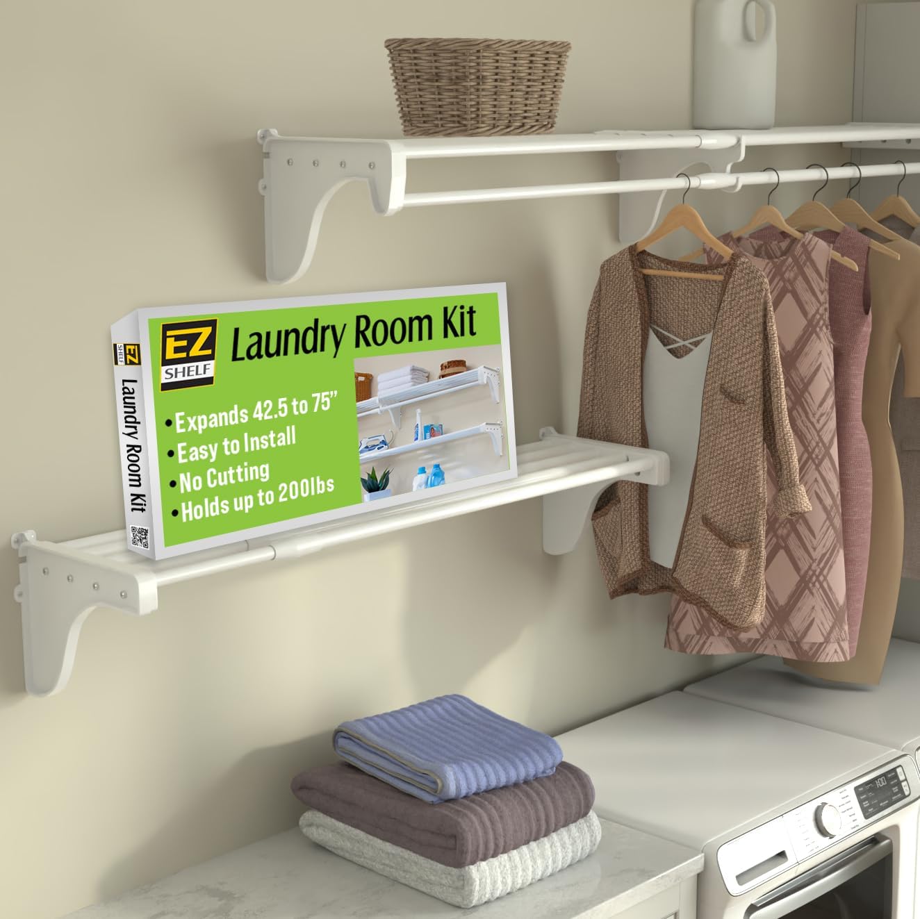 EZ Shelf Laundry Room Shelves (Silver, 40.5" -75")