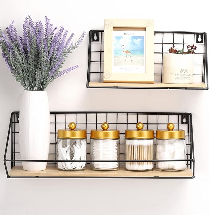 Tbestmax 4 Pack Glass Qtip Holder Dispenser, 10-Ounce Restroom Bathroom Organizers and Storage Containers, Apothecary Jars with Metal Lids for Cotton Ball Swab Pad, Gold