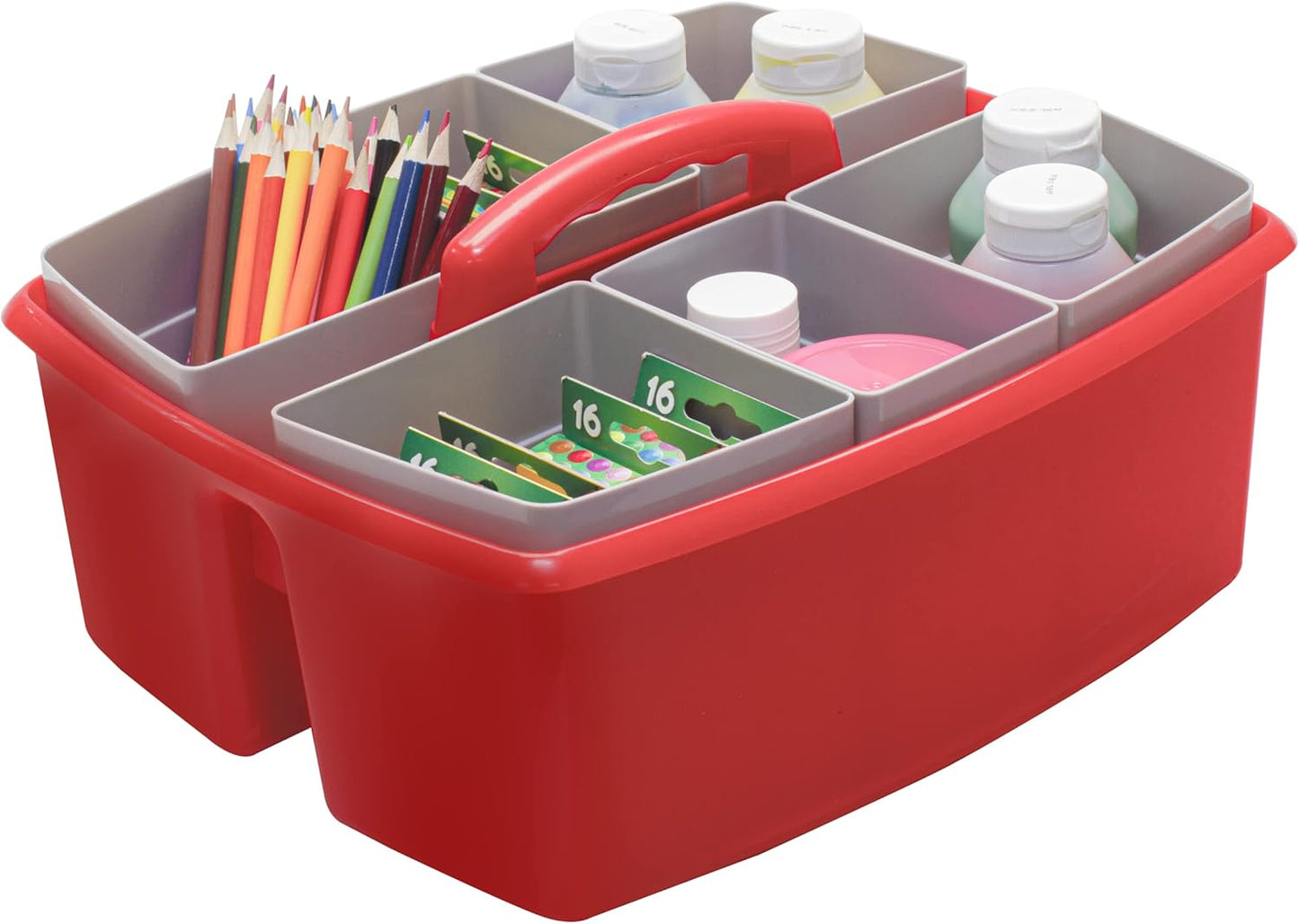 Storex Large Classroom Caddy with Cups, 13 x 11 x 6.575 Inches, Red, Case of 2 (00981A02C)