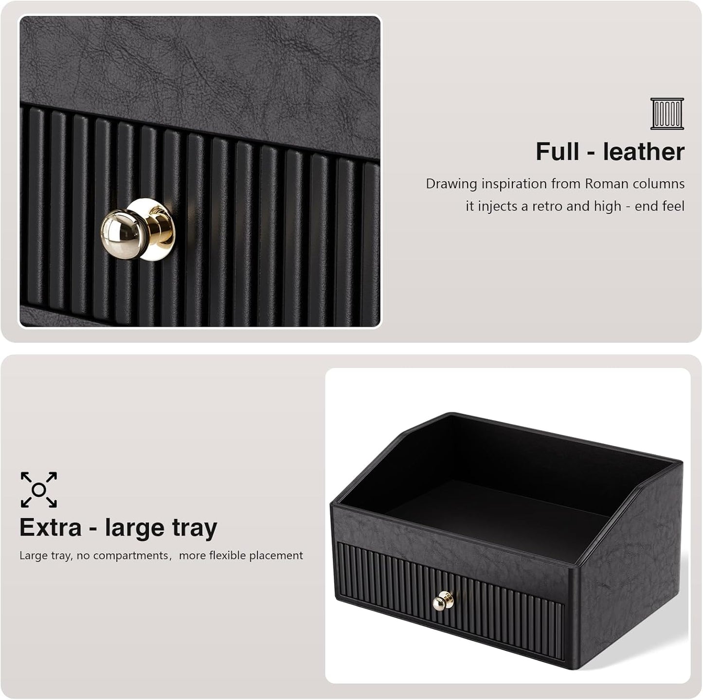 Vanity Organizer,Leather Skin Organizers with 1 Drawer&Tray,Large Capacity Black Vanity Organizers and Storage for Lipstick,Bedroom,Bathroom,Mothers Day Gifts,Gift for Women