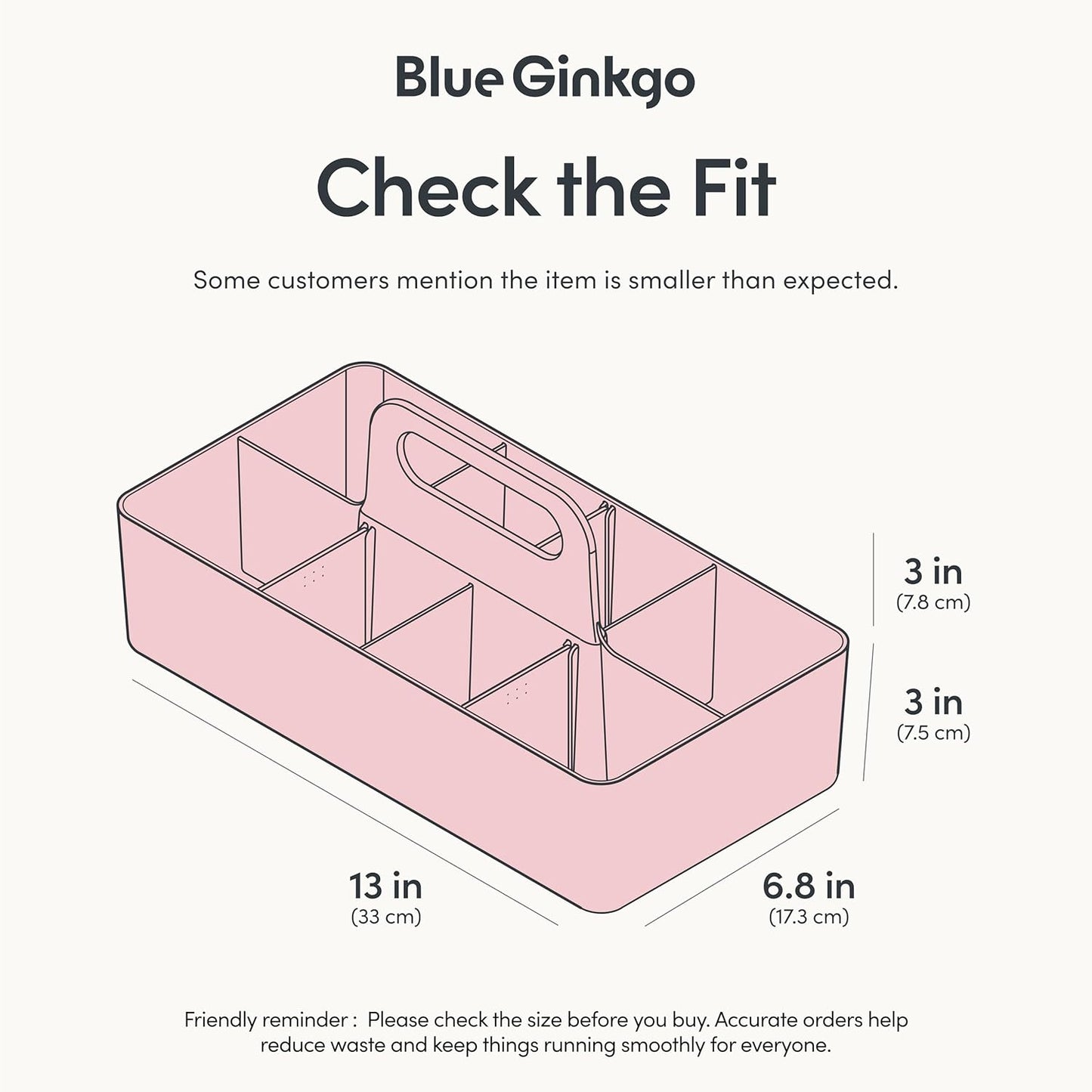 BLUE GINKGO Stackable Organizer Caddy – Korean-Made Portable Tote for Bathroom, Office, Crafts, or School Supplies (Long Rectangle, Pink)