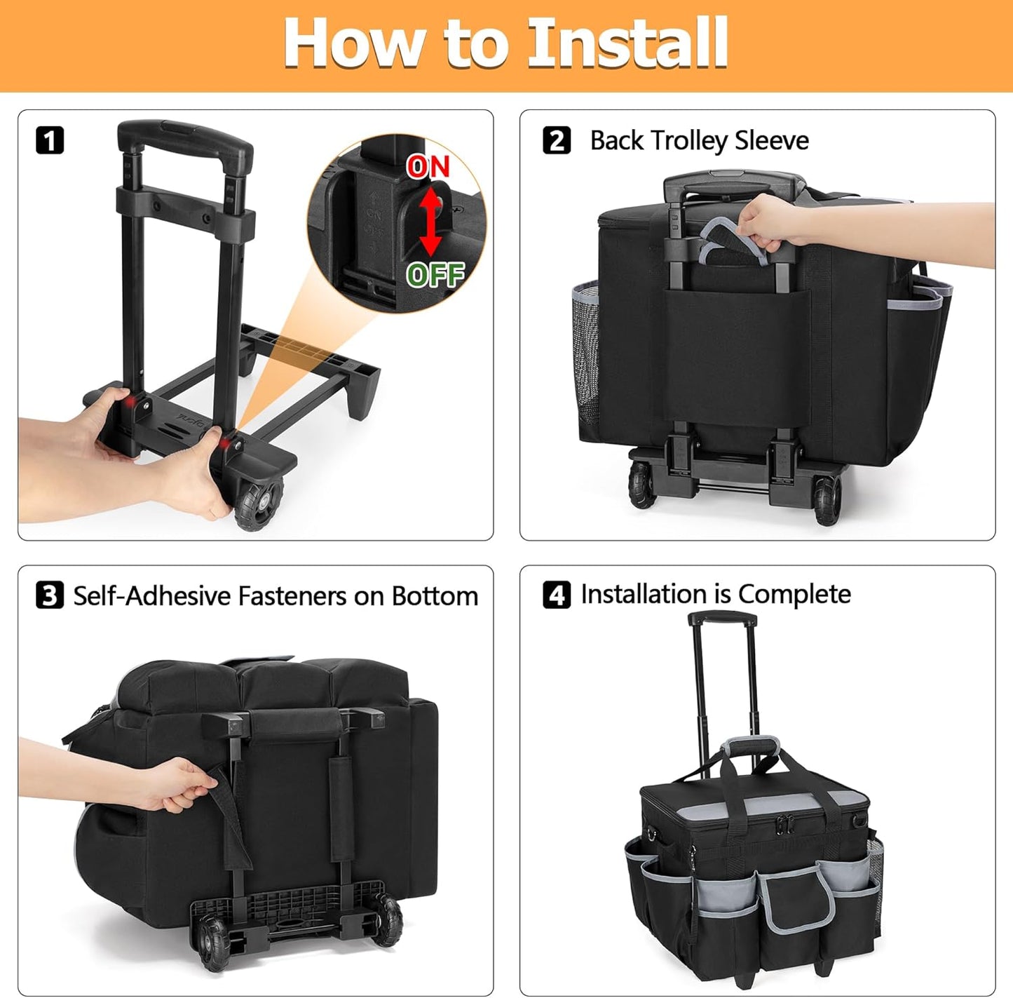 Large Rolling Cleaning Caddy with Detachable Trolley & Lid, Cleaning Cart on Wheels with Shoulder Strap & Handles, Cleaning Supplies Organizer with Multi Pockets for Cleaning Tools Storage